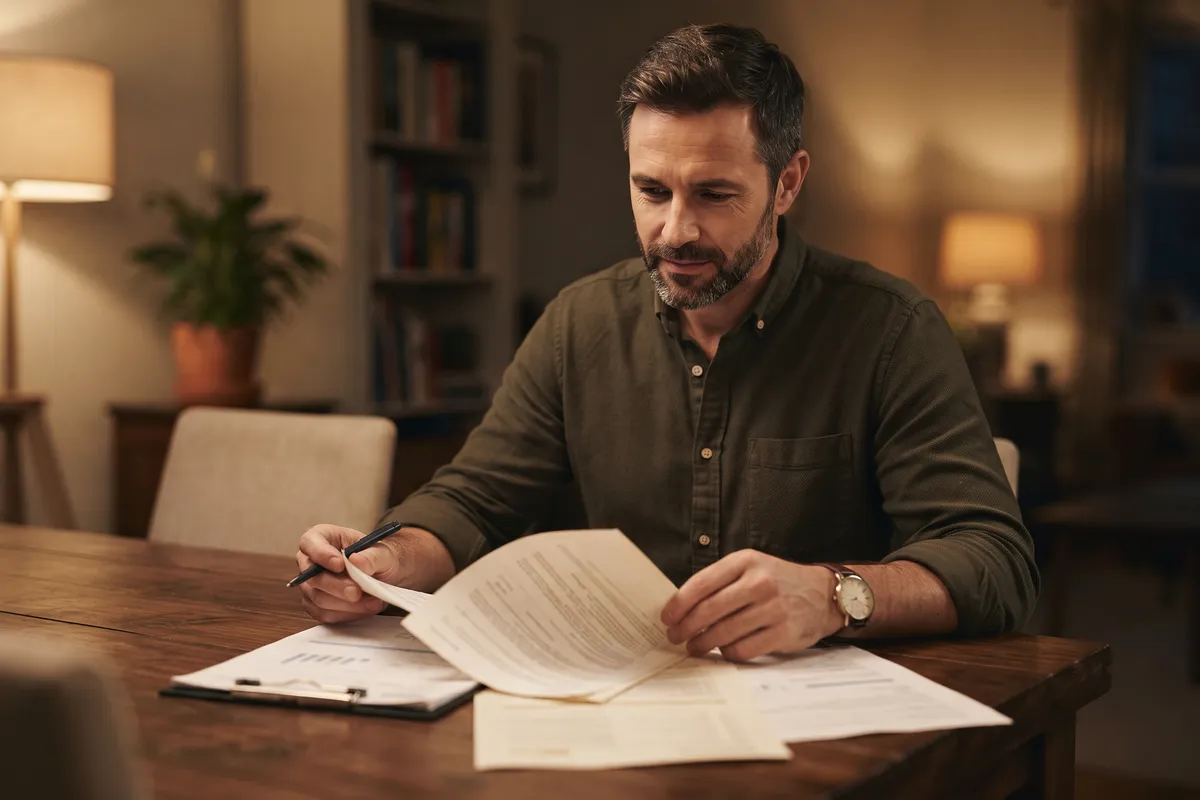 A business owner reviewing a signed personal guaranty document at a table at home